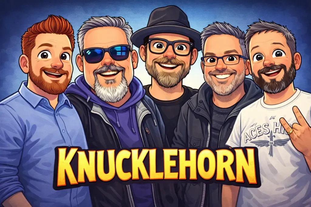 Cartoon illustration of the five members of Knucklehorn